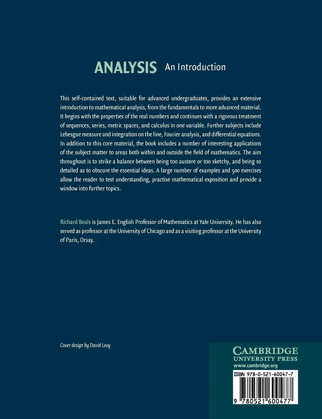 Rückseite: 9780521600477 | Analysis | An Introduction | Richard Beals | Taschenbuch | Englisch