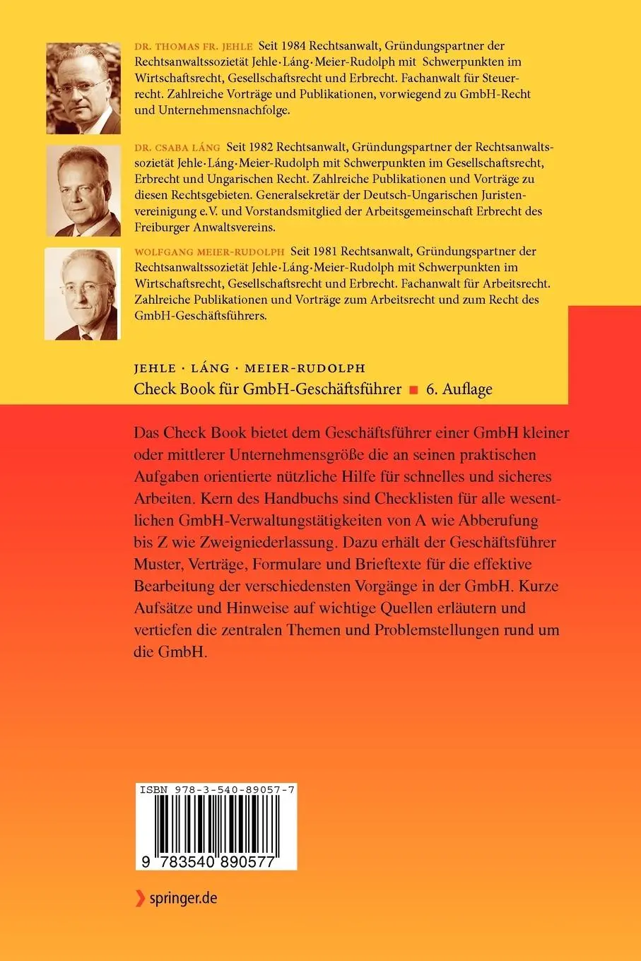 Rückseite: 9783540890577 | Check Book für GmbH-Geschäftsführer | Thomas F. Jehle (u. a.) | Buch