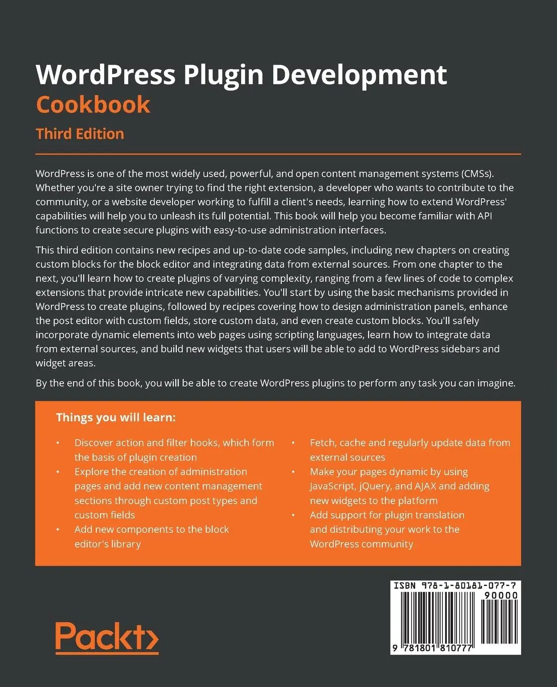 Rückseite: 9781801810777 | WordPress Plugin Development Cookbook - Third Edition | Lefebvre