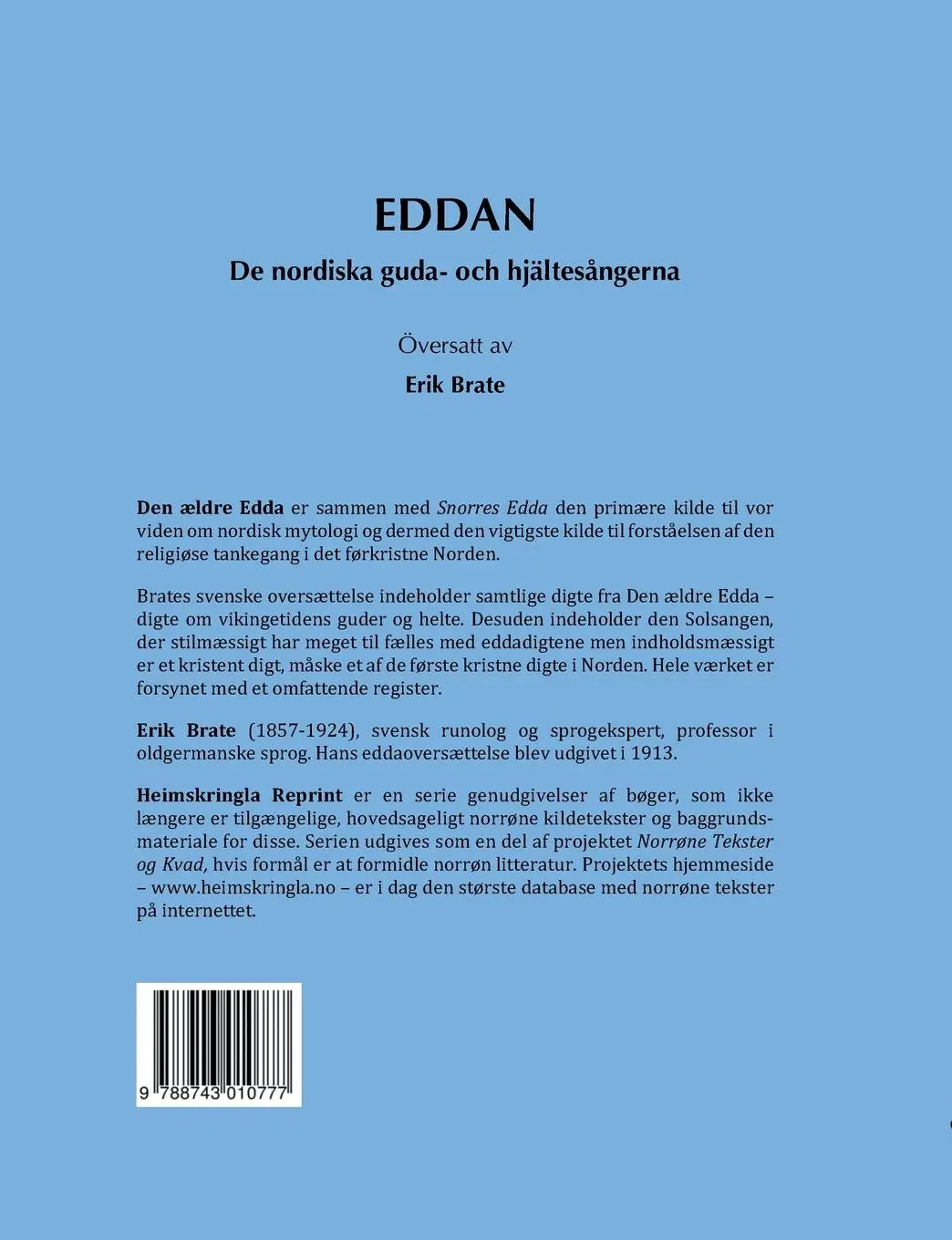 Rückseite: 9788743010777 | Eddan | De nordiska guda- och hjältesångerna | Erik Brate | Buch