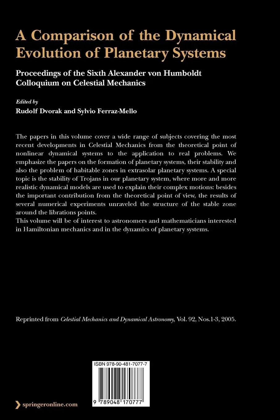 Rückseite: 9789048170777 | A Comparison of the Dynamical Evolution of Planetary Systems | Buch