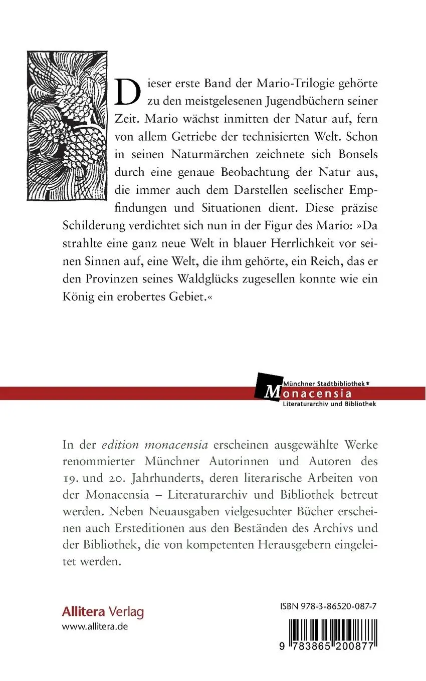 Rückseite: 9783865200877 | Mario, ein Leben im Walde | Erstes Buch: Kindheit | Waldemar Bonsels
