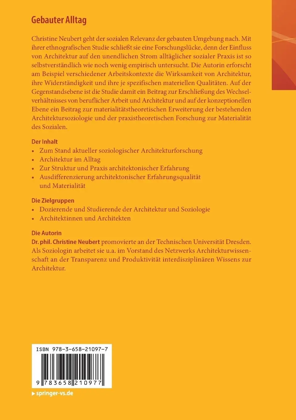 Rückseite: 9783658210977 | Gebauter Alltag | Architekturerfahrung in Arbeitsumgebungen | Neubert