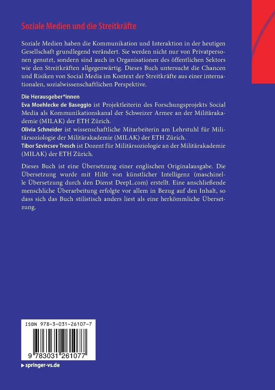 Rückseite: 9783031261077 | Soziale Medien und die Streitkräfte | Baseggio¿ (u. a.) | Taschenbuch