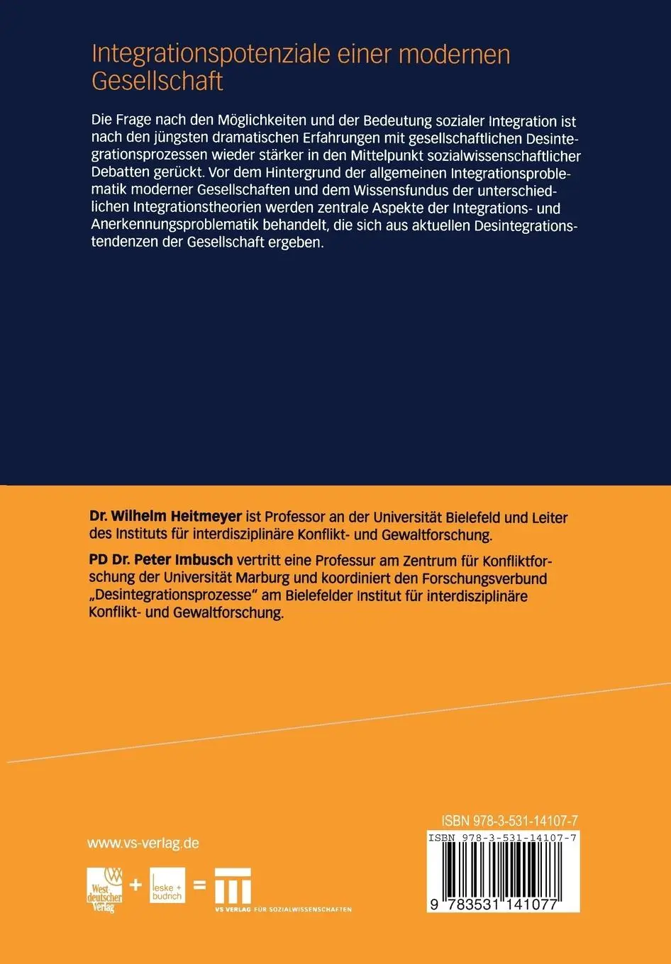 Rückseite: 9783531141077 | Integrationspotenziale einer modernen Gesellschaft | Imbusch (u. a.)