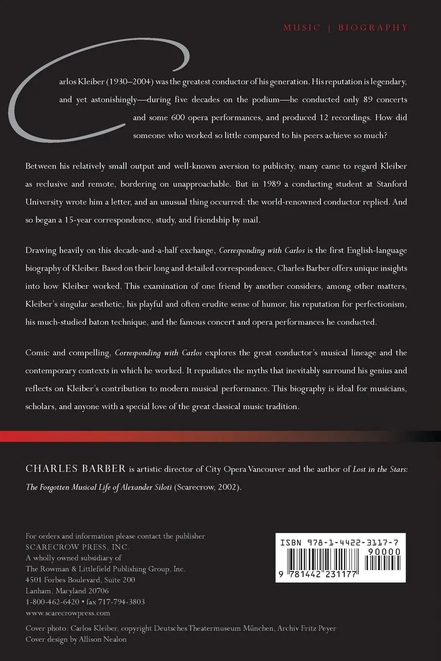 Rückseite: 9781442231177 | Corresponding with Carlos | A Biography of Carlos Kleiber | Barber