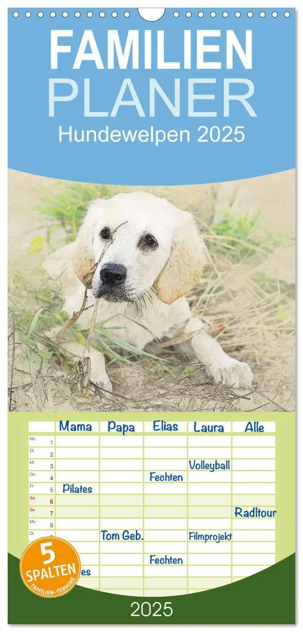 Cover: 9783457121177 | Familienplaner 2025 - Hundewelpen 2025 mit 5 Spalten (Wandkalender,...