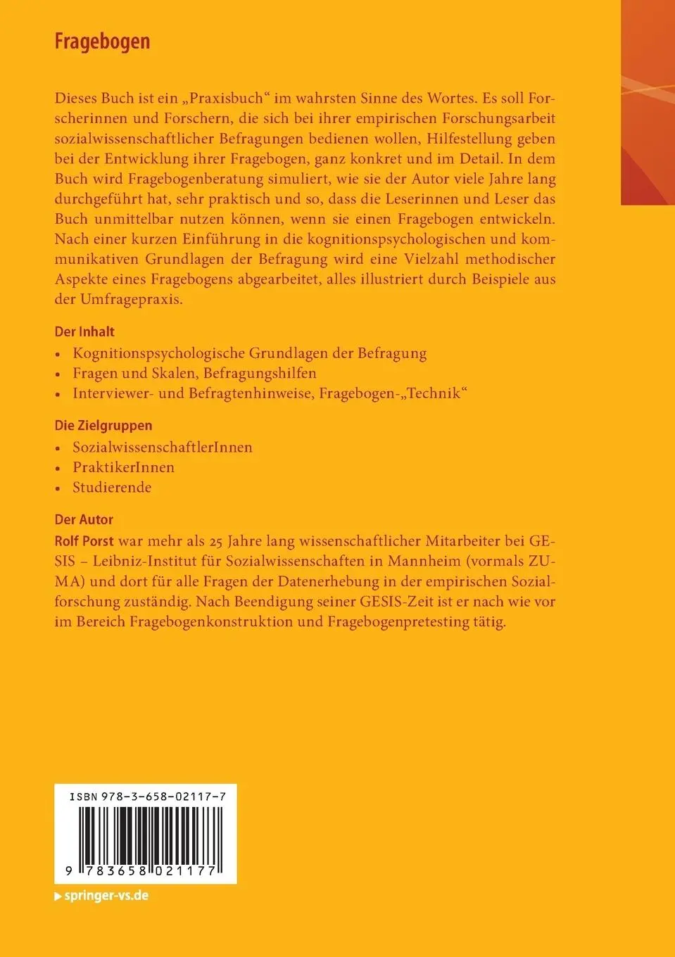 Rückseite: 9783658021177 | Fragebogen | Ein Arbeitsbuch | Rolf Porst | Taschenbuch | X | Deutsch