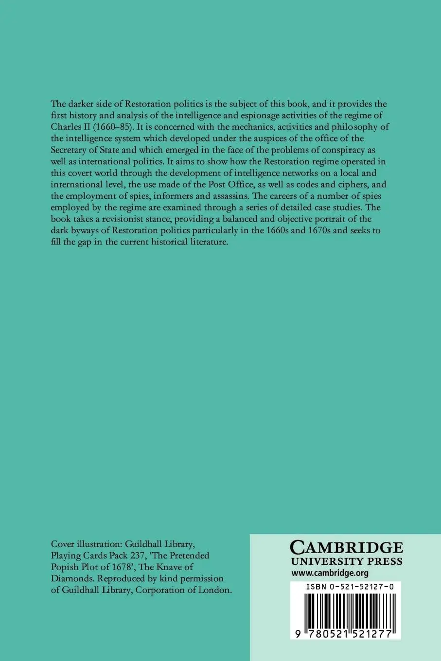 Rückseite: 9780521521277 | Intelligence and Espionage in the Reign of Charles II, 1660 1685