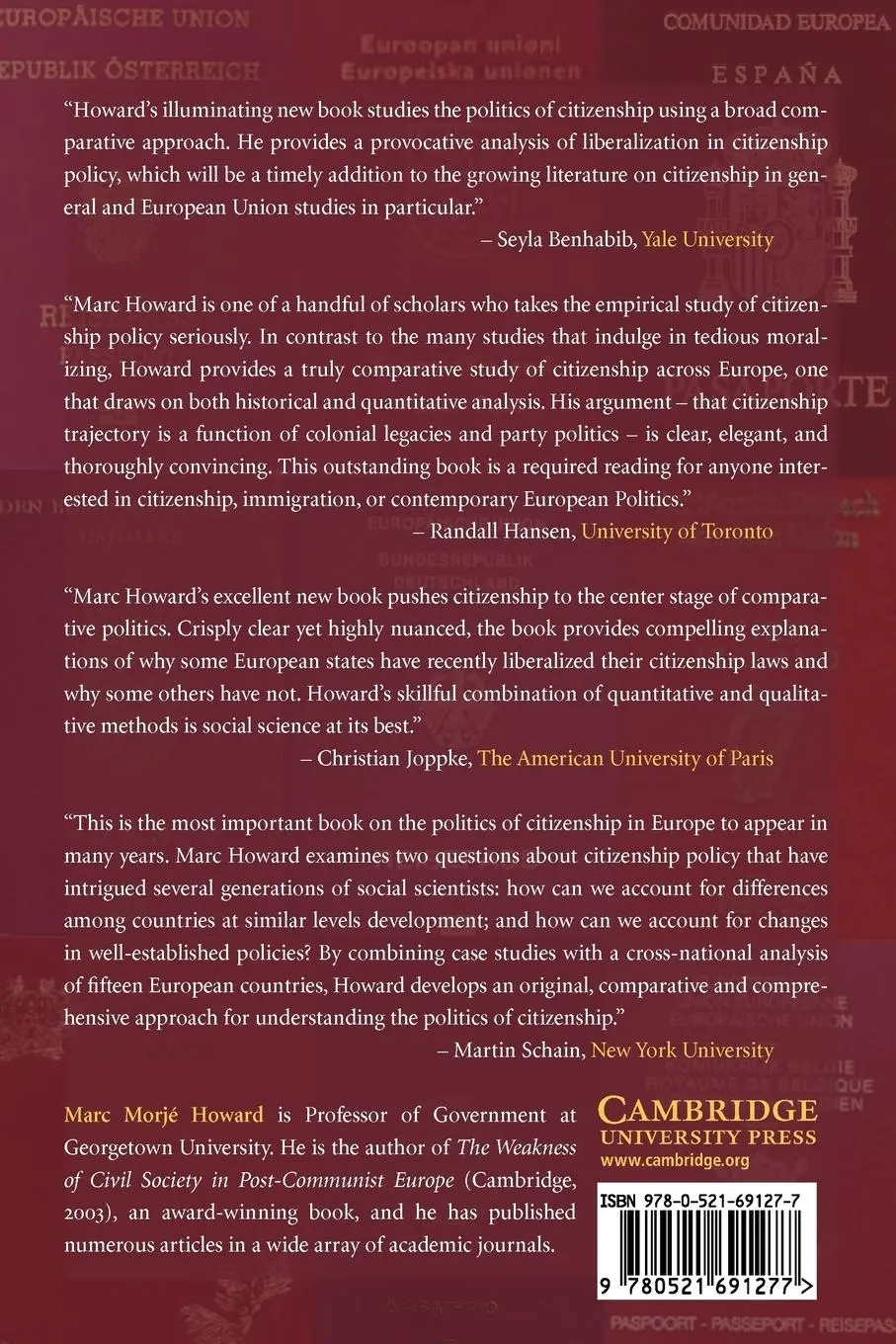 Rückseite: 9780521691277 | The Politics of Citizenship in Europe | Marc Morje Howard | Buch