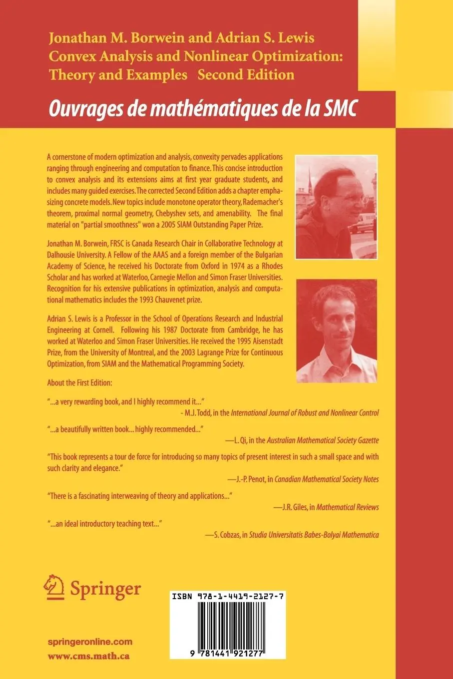 Rückseite: 9781441921277 | Convex Analysis and Nonlinear Optimization | Theory and Examples | xii