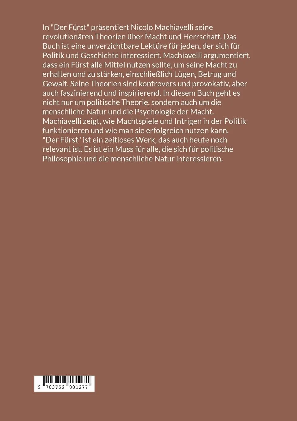 Rückseite: 9783756881277 | Der Fürst | Nicolo Machiavelli | Taschenbuch | Toppbook Wissen | 2023