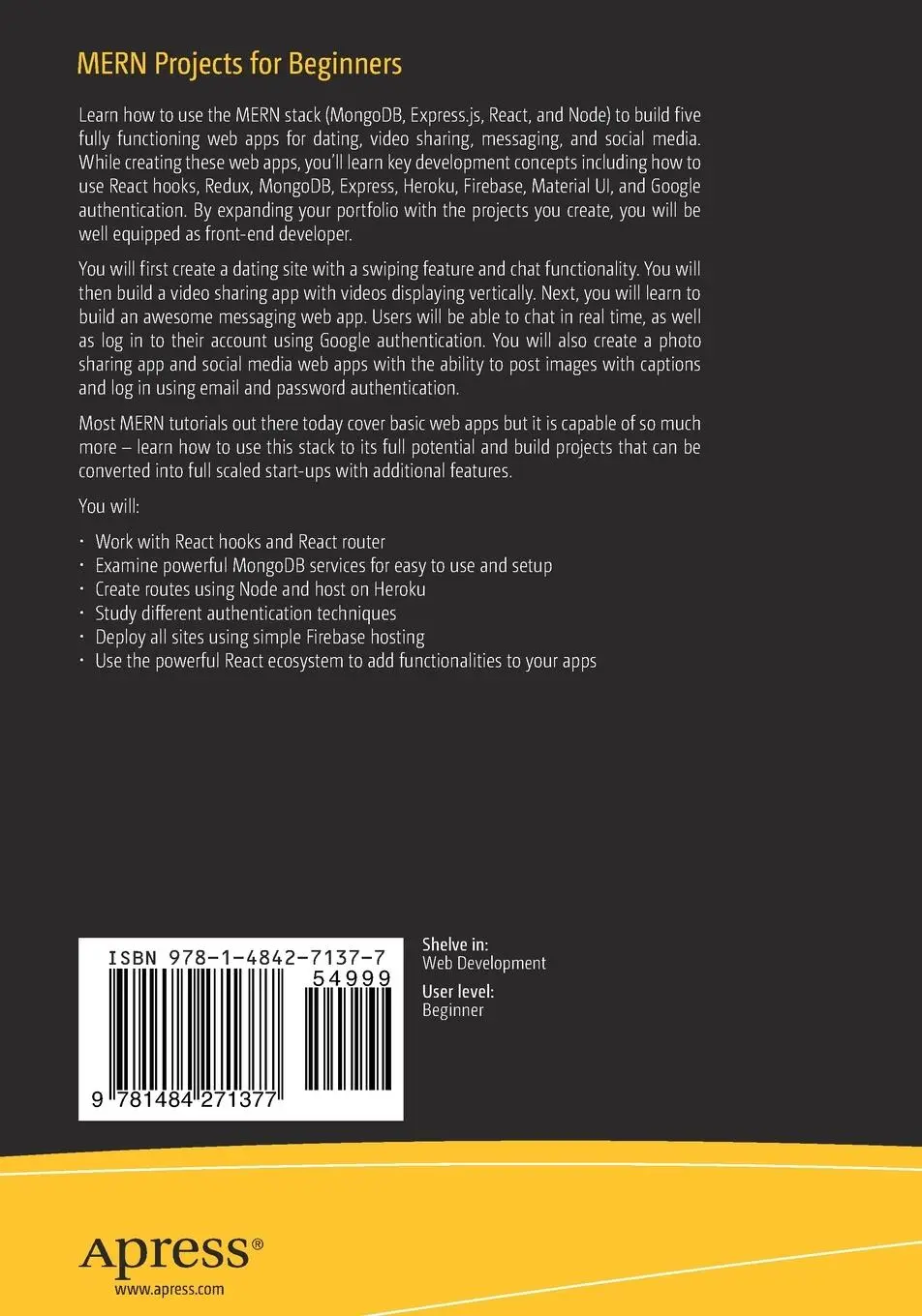 Rückseite: 9781484271377 | MERN Projects for Beginners | Nabendu Biswas | Taschenbuch | xi | 2021
