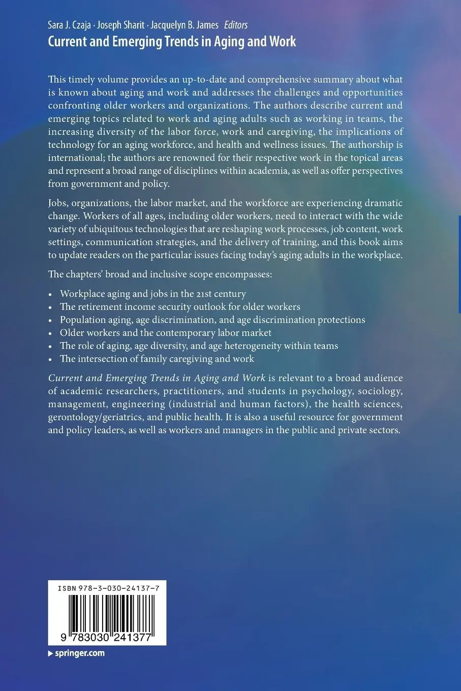 Rückseite: 9783030241377 | Current and Emerging Trends in Aging and Work | Sara J. Czaja (u. a.)