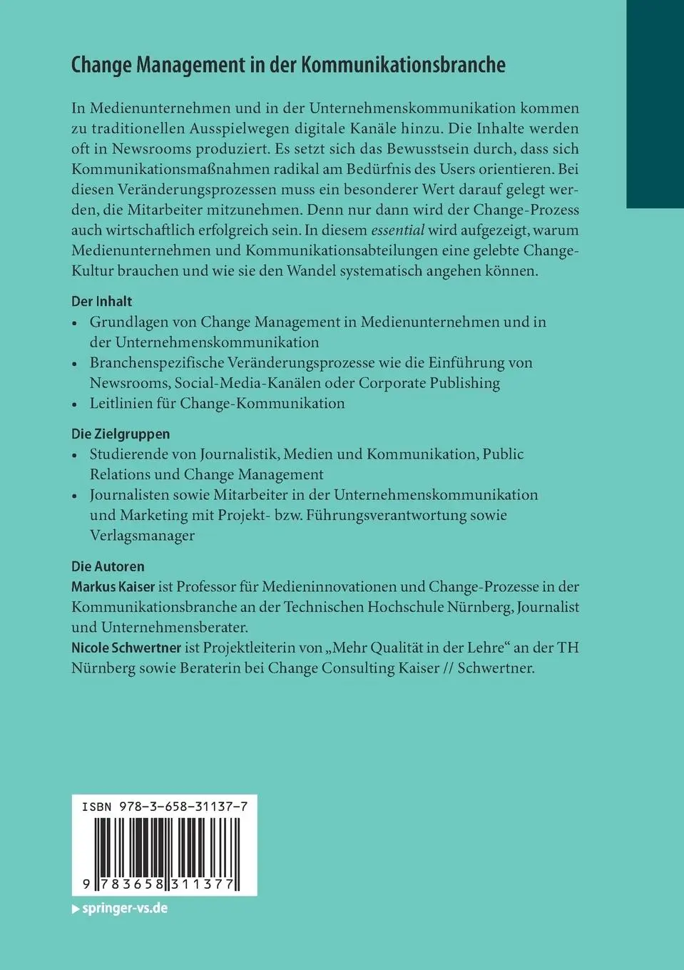 Rückseite: 9783658311377 | Change Management in der Kommunikationsbranche | Schwertner (u. a.)