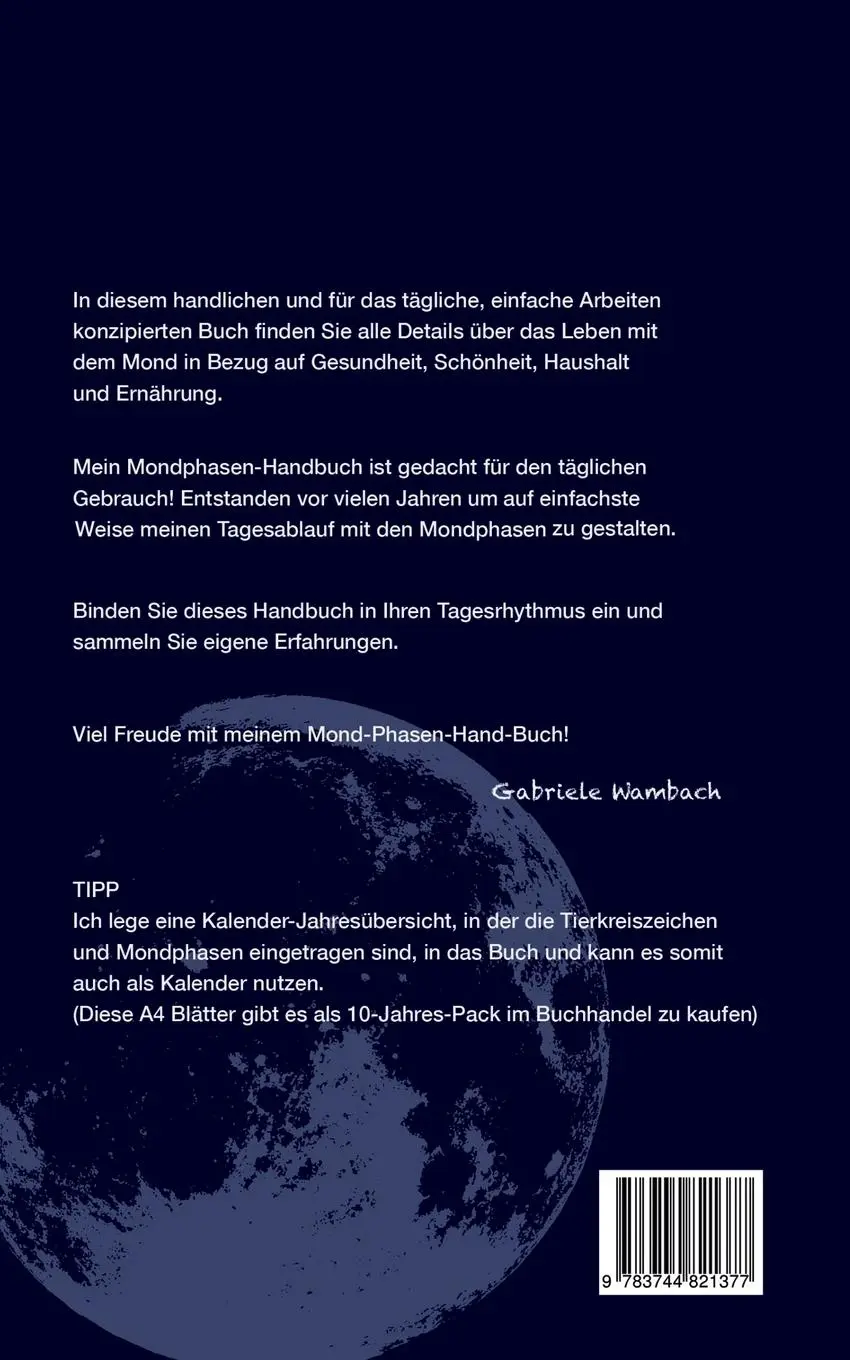 Rückseite: 9783744821377 | Mondphasenhandbuch | Gabriele Wambach | Taschenbuch | 68 S. | Deutsch