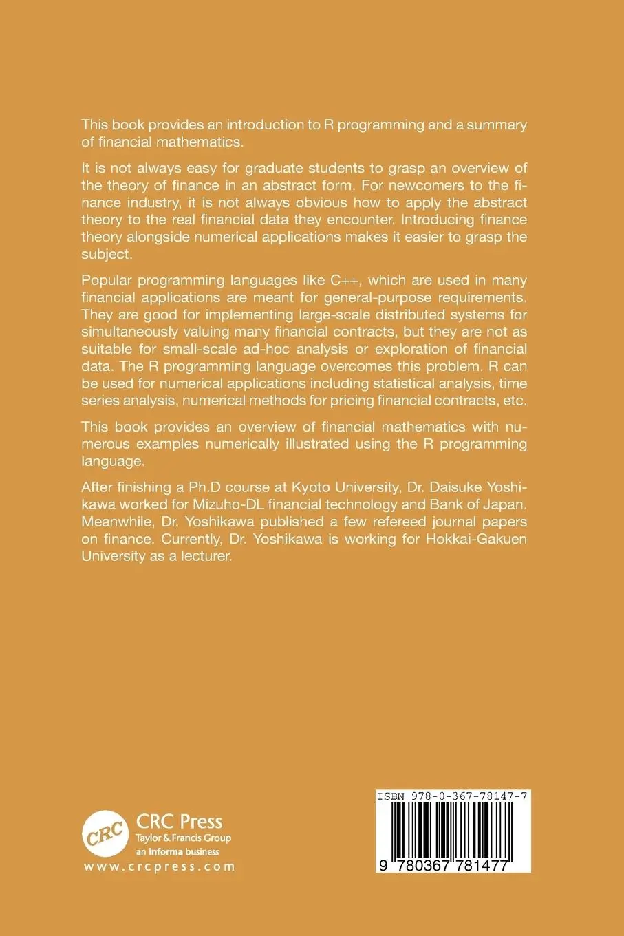 Rückseite: 9780367781477 | R Programming and Its Applications in Financial Mathematics | Buch