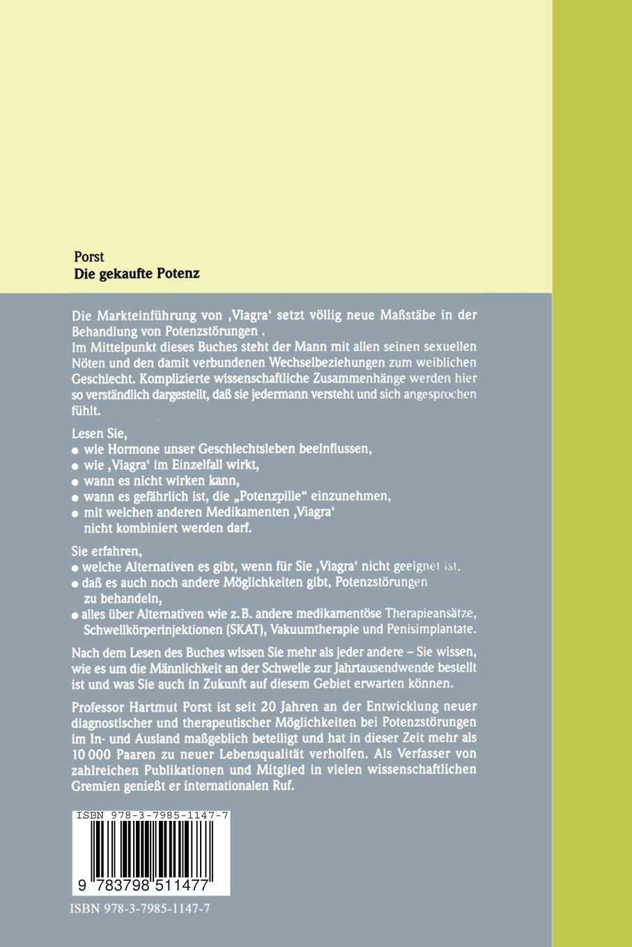Rückseite: 9783798511477 | Die gekaufte Potenz | Viagra - Sex - Lifestylemedizin | Hartmut Porst