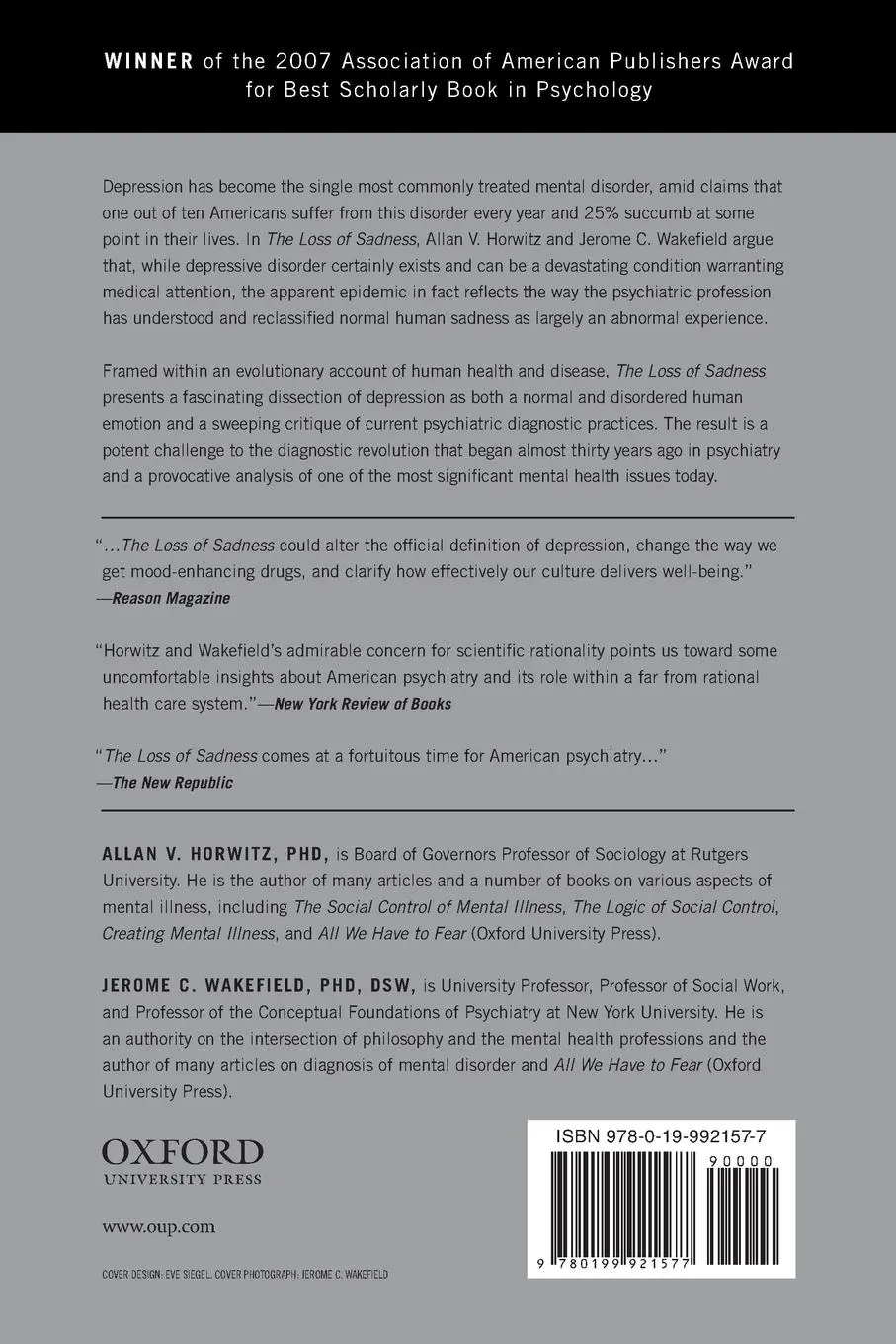 Rückseite: 9780199921577 | The Loss of Sadness | Allan V. Horwitz (u. a.) | Taschenbuch | 2012
