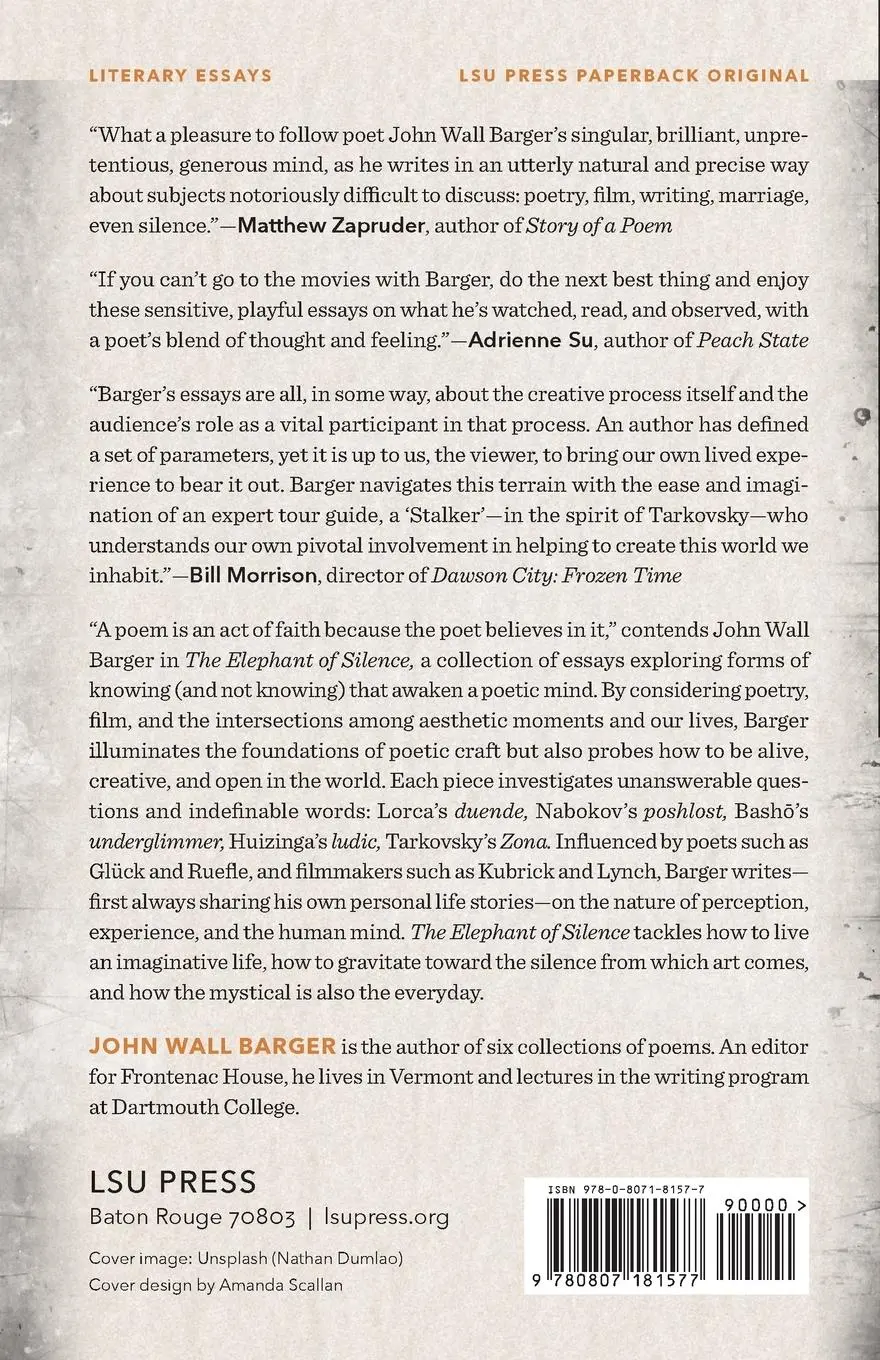 Rückseite: 9780807181577 | Elephant of Silence | Essays on Poetics and Cinema | John Barger