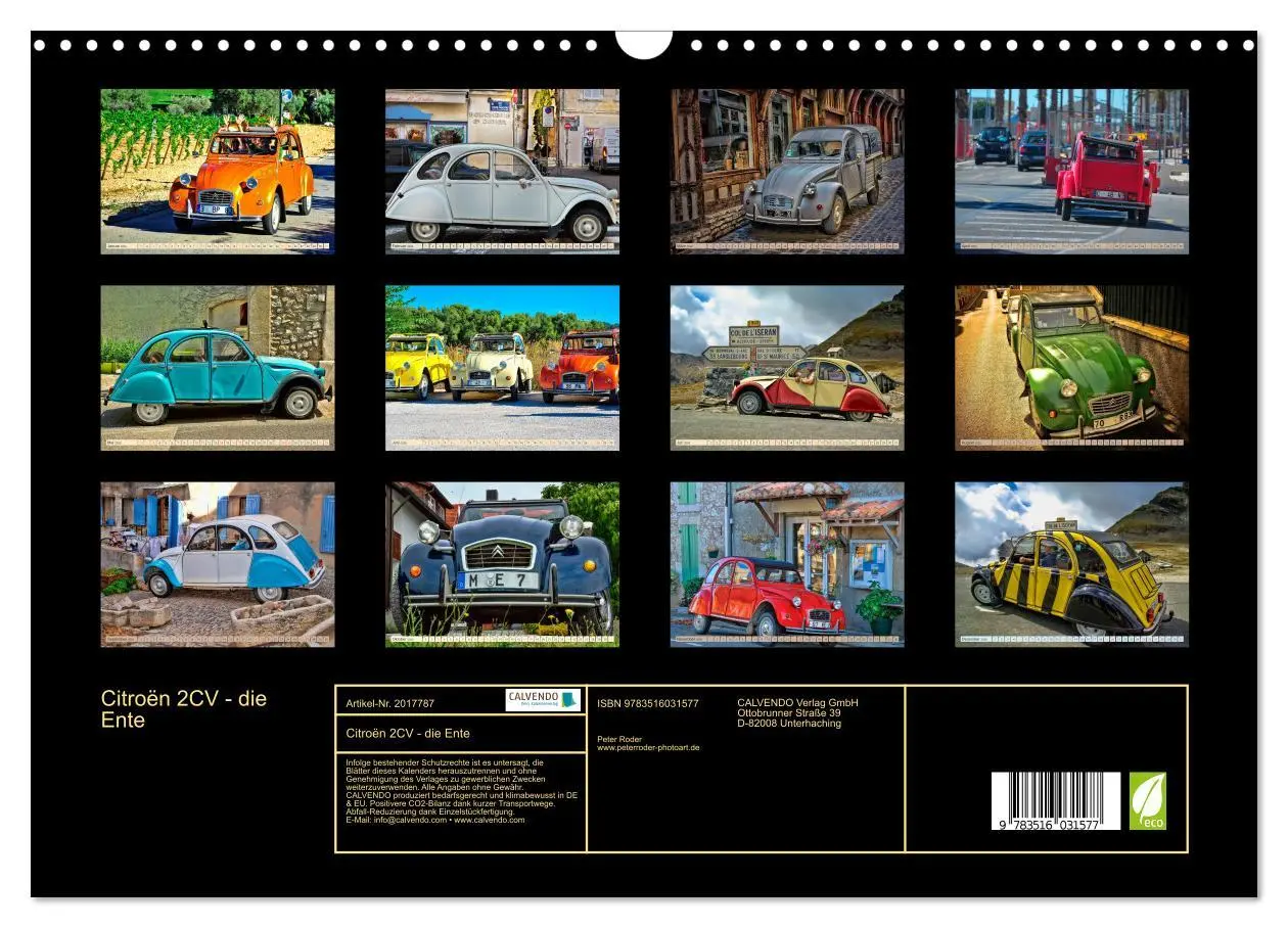 Bild: 9783516031577 | Citroën 2CV - die Ente (Wandkalender 2026 DIN A3 quer), CALVENDO...