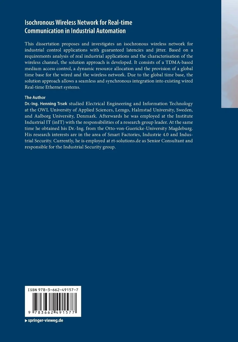 Rückseite: 9783662491577 | Isochronous Wireless Network for Real-time Communication in...