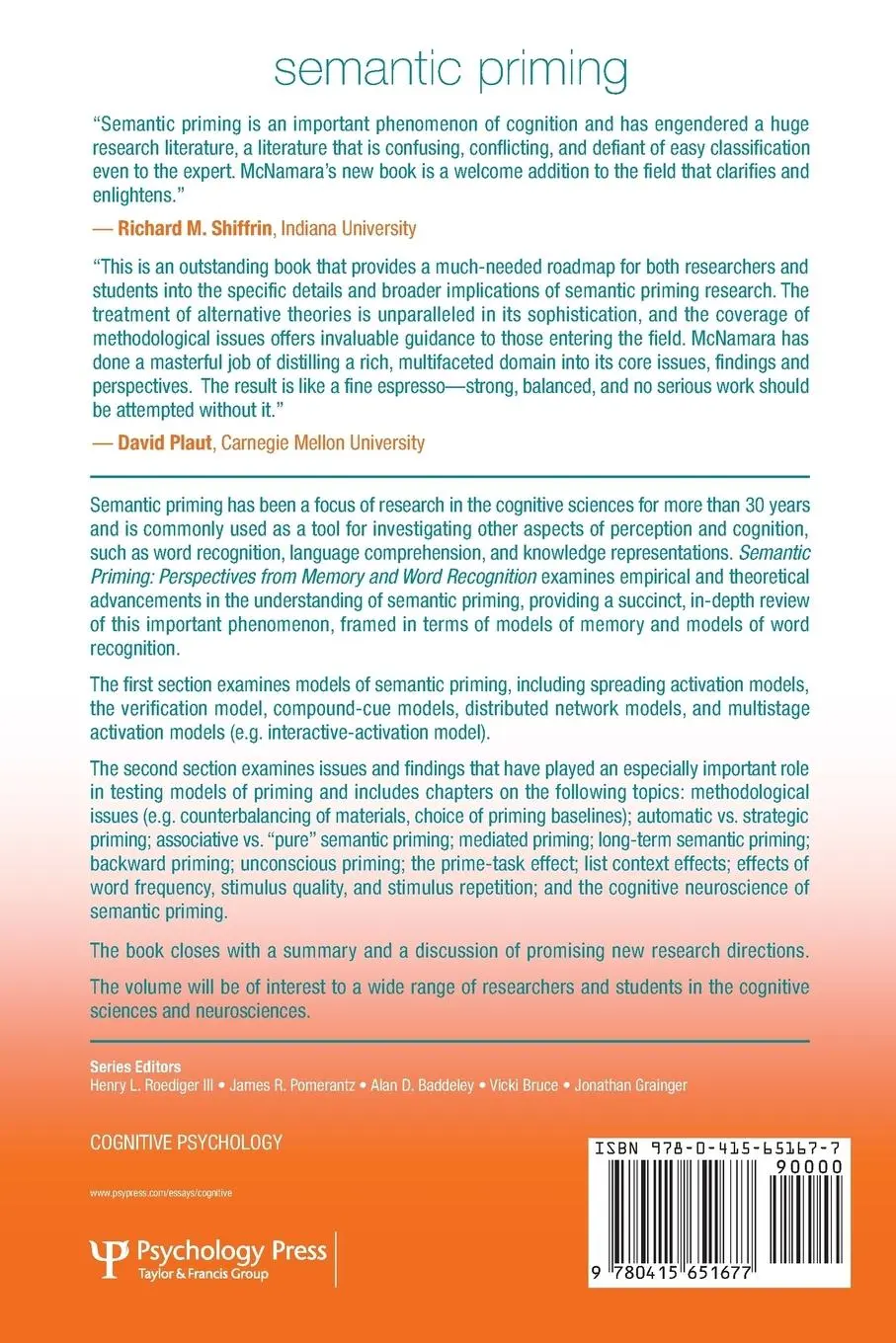 Rückseite: 9780415651677 | Semantic Priming | Perspectives from Memory and Word Recognition