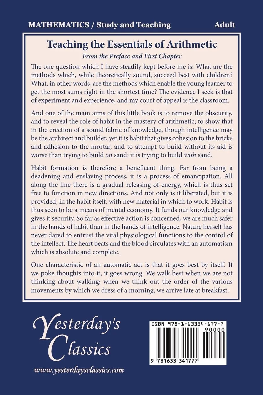 Rückseite: 9781633341777 | Teaching the Essentials of Arithmetic (Yesterday's Classics) | Ballard