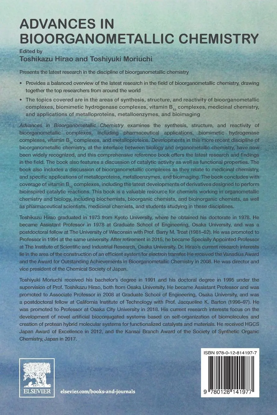 Rückseite: 9780128141977 | Advances in Bioorganometallic Chemistry | Toshikazu Hirao (u. a.)