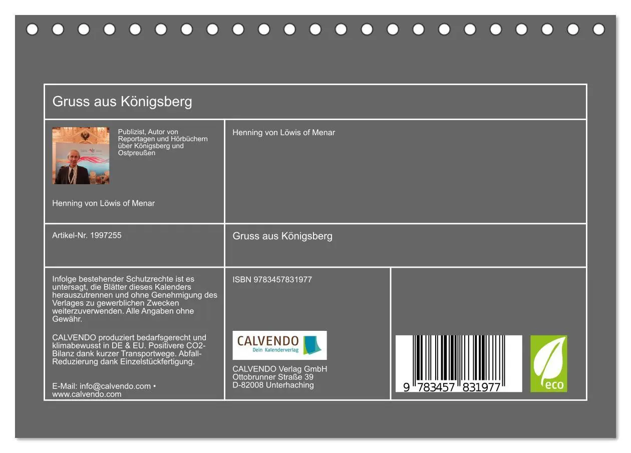 Bild: 9783457831977 | Gruss aus Königsberg (Tischkalender 2026 DIN A5 quer), CALVENDO...
