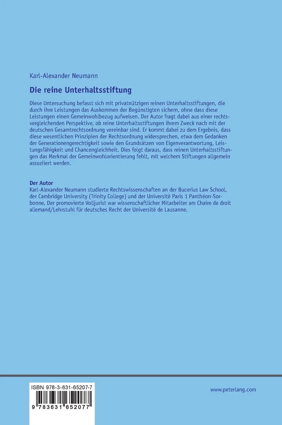 Rückseite: 9783631652077 | Die reine Unterhaltsstiftung | Karl-Alexander Neumann | Buch | Deutsch