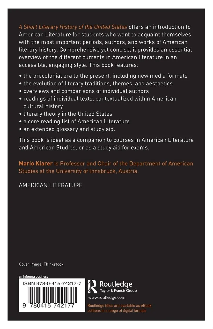 Rückseite: 9780415742177 | A Short Literary History of the United States | Mario Klarer | Buch