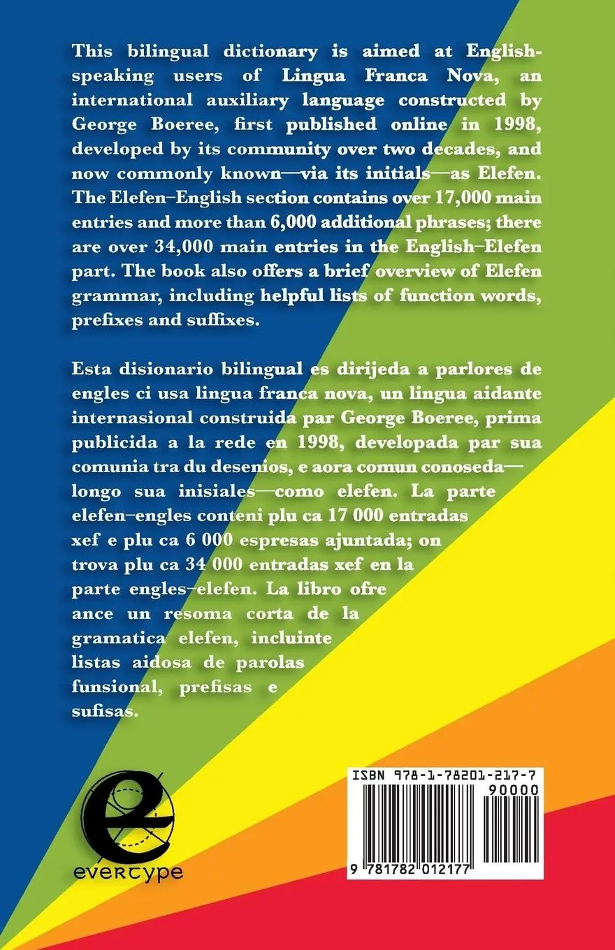Rückseite: 9781782012177 | Disionario de Lingua Franca Nova | elefen-engles engles-elefen | Buch