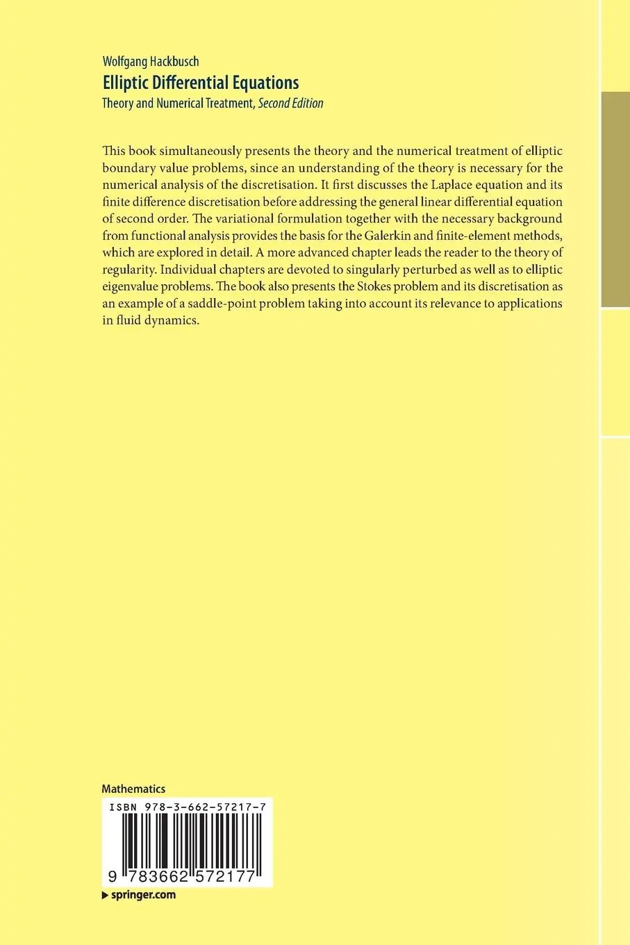 Rückseite: 9783662572177 | Elliptic Differential Equations | Theory and Numerical Treatment | xiv