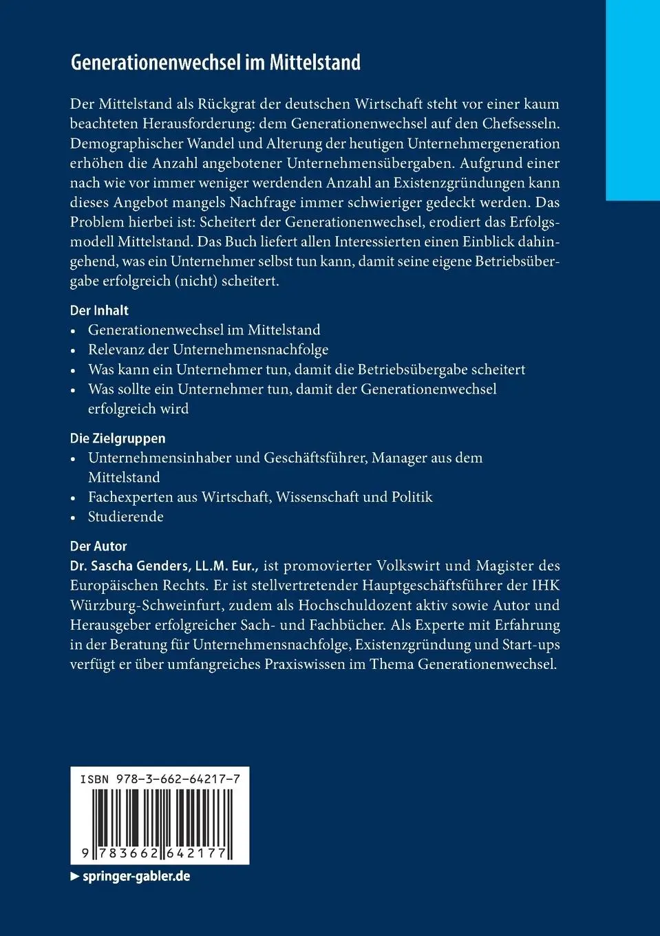 Rückseite: 9783662642177 | Generationenwechsel im Mittelstand | Sascha Genders | Taschenbuch