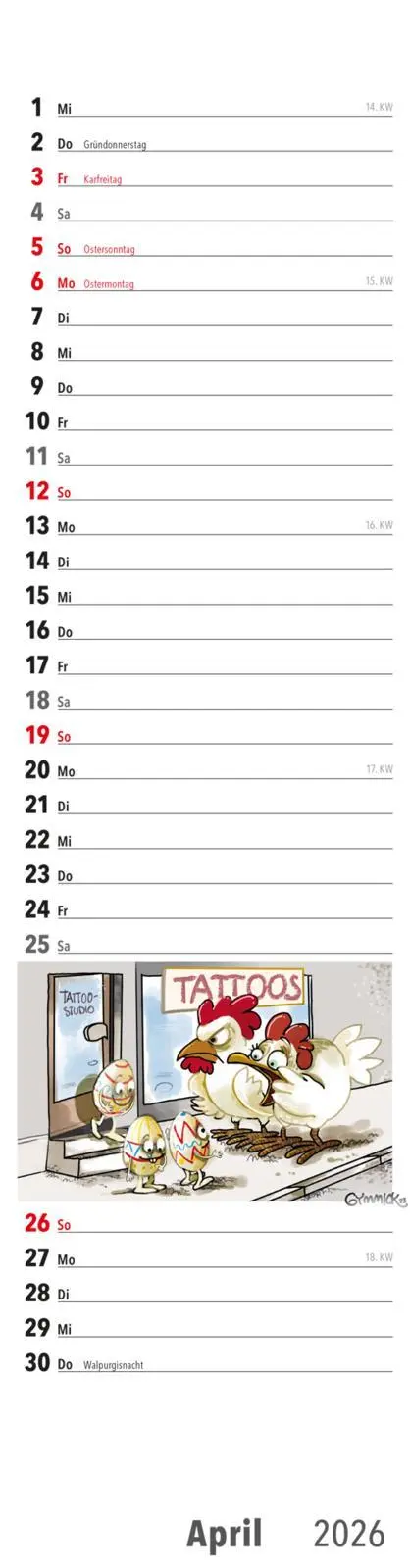 Bild: 9783830322177 | Fiese Bilder Streifenkalender 2026: Monatskalender für die Wand | 2026