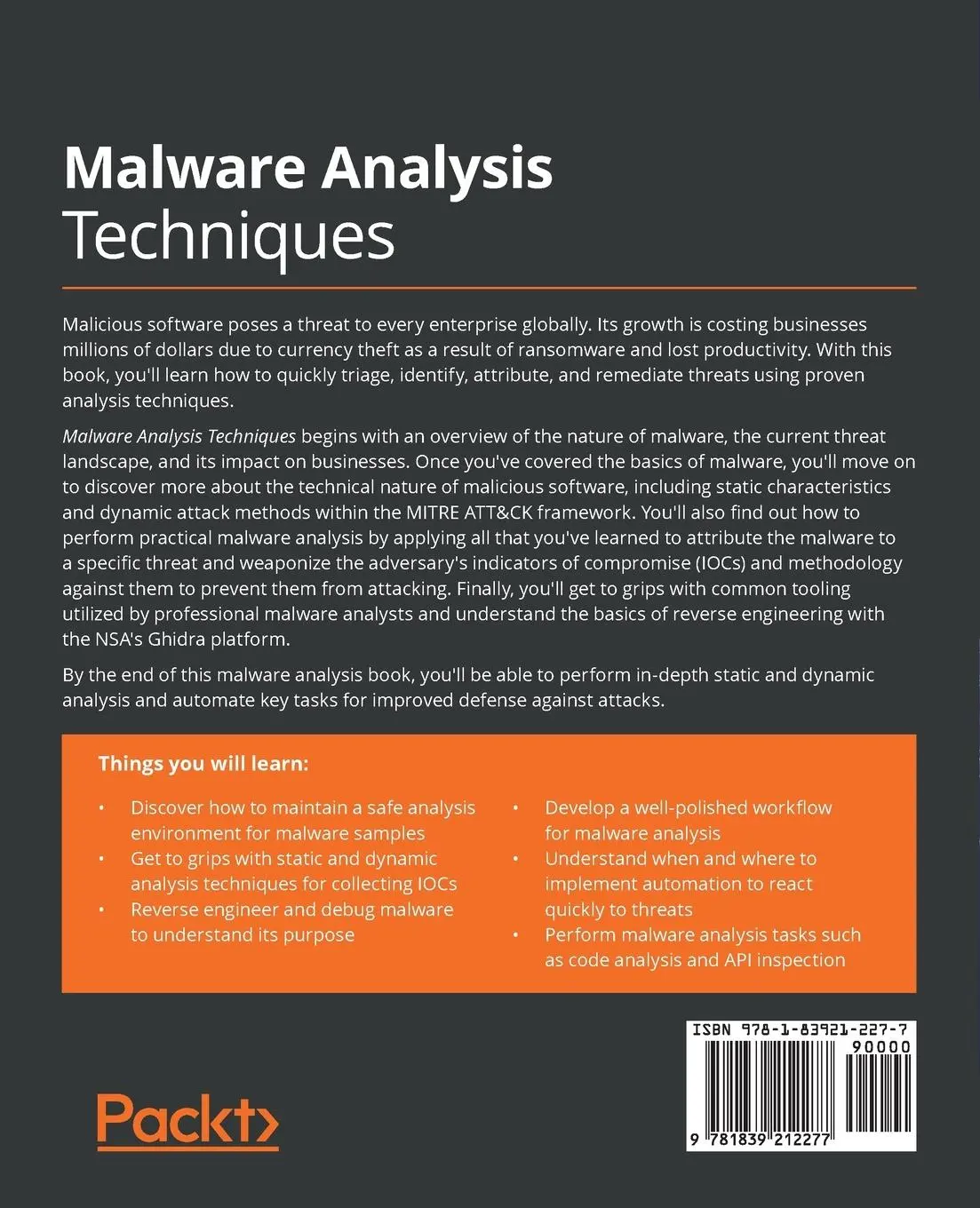 Rückseite: 9781839212277 | Malware Analysis Techniques | Dylan Barker | Taschenbuch | Englisch