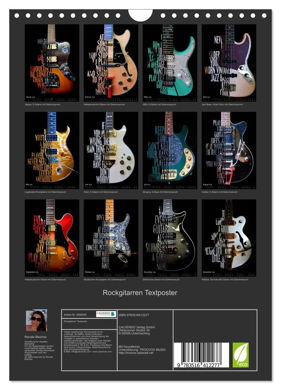 Bild: 9783516412277 | Rockgitarren Textposter (Wandkalender 2026 DIN A4 hoch), CALVENDO...