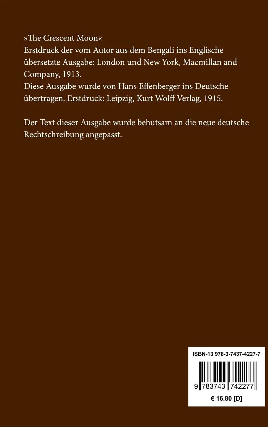 Rückseite: 9783743742277 | Der zunehmende Mond | Gedichte | Rabindranath Tagore | Buch | 56 S.