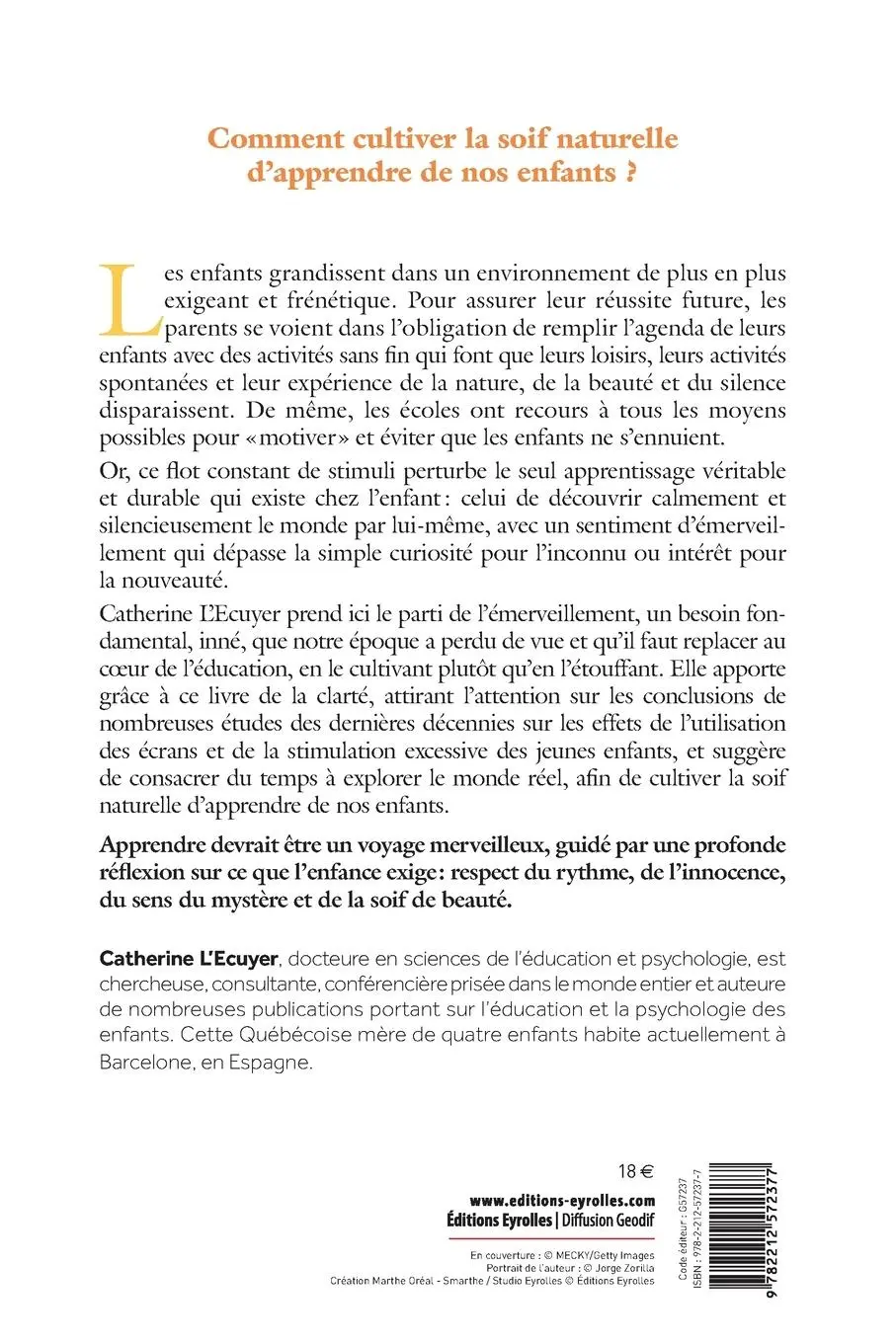 Rückseite: 9782212572377 | Cultiver l'émerveillement | Et la curiosité naturelle de nos enfants