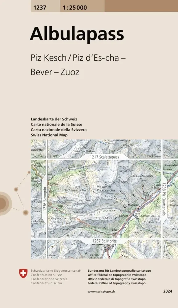 Cover: 9783302012377 | 1237 Albulapass | Piz Kesch/Piz d'Es-ch - Bever - Zuoz | swisstopo