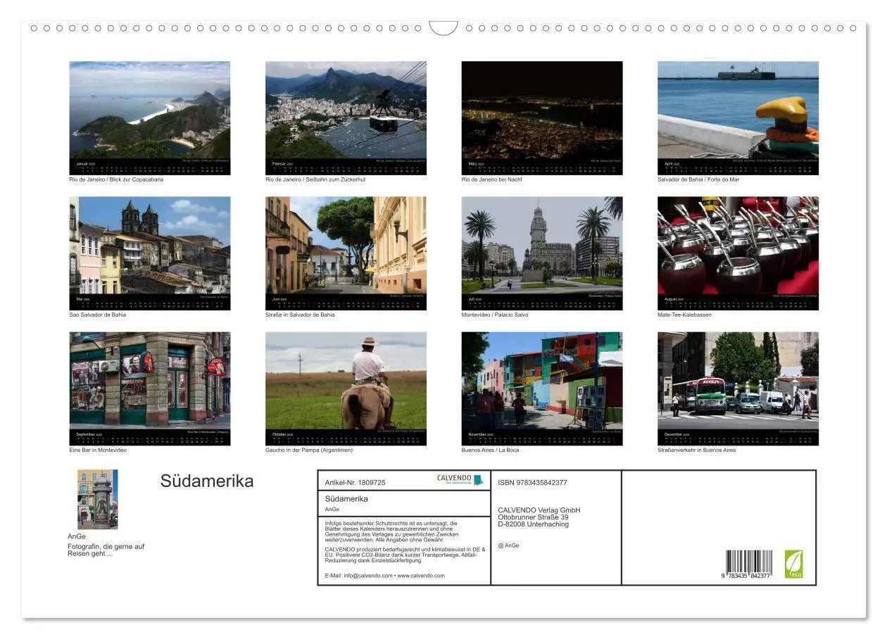 Bild: 9783435842377 | Südamerika (Wandkalender 2025 DIN A2 quer), CALVENDO Monatskalender