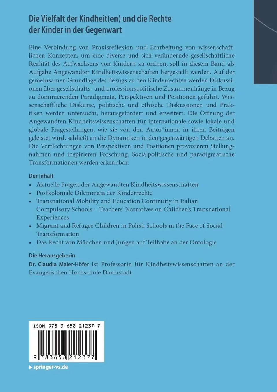 Rückseite: 9783658212377 | Die Vielfalt der Kindheit(en) und die Rechte der Kinder in der...