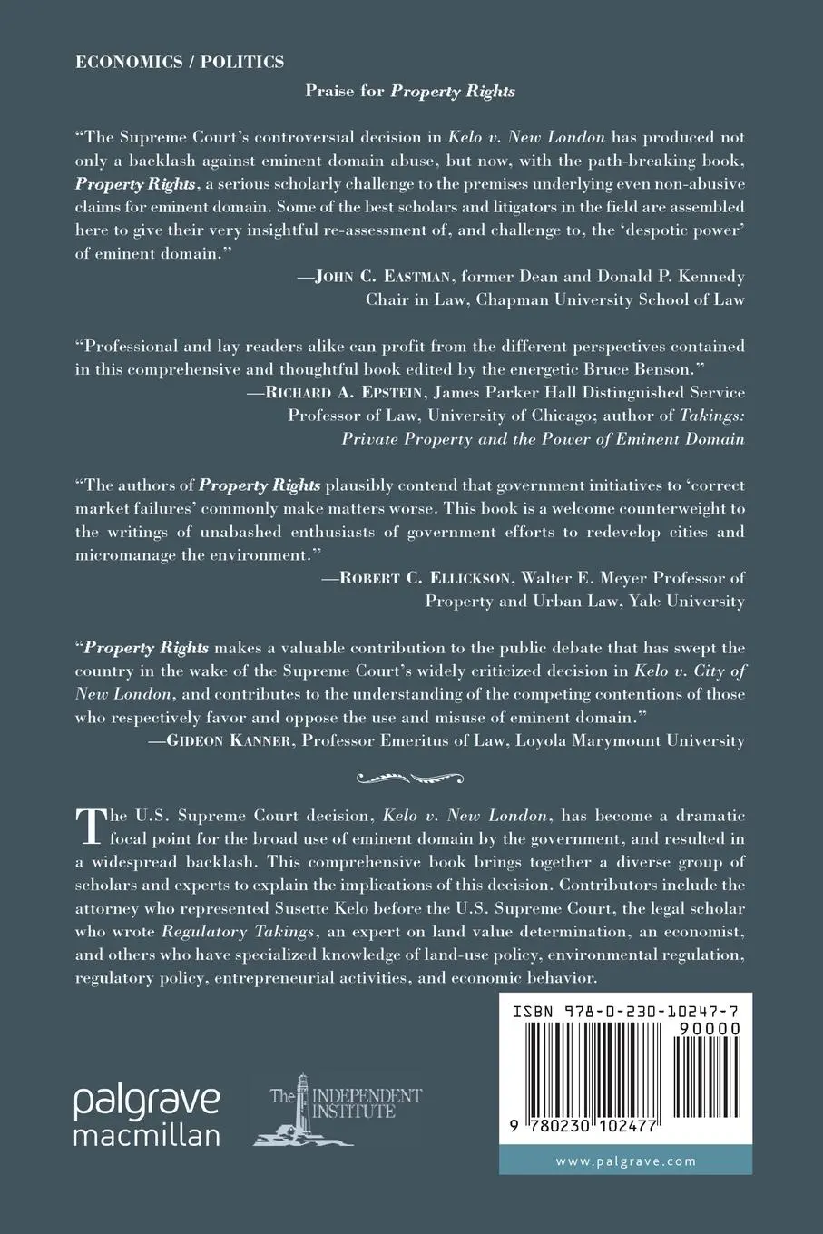 Rückseite: 9780230102477 | Property Rights | Eminent Domain and Regulatory Takings Re-Examined