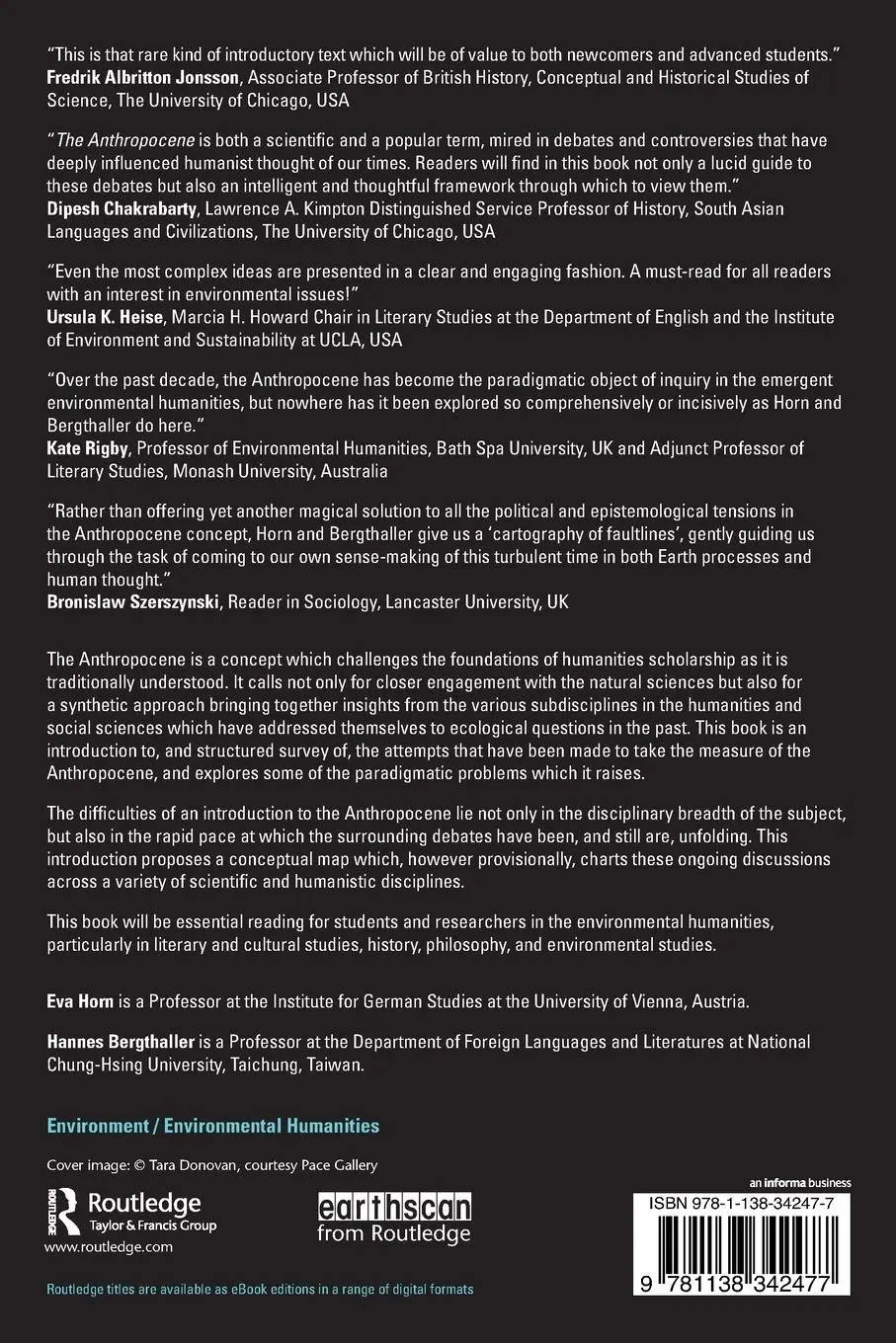 Rückseite: 9781138342477 | The Anthropocene | Key Issues for the Humanities | Eva Horn (u. a.)