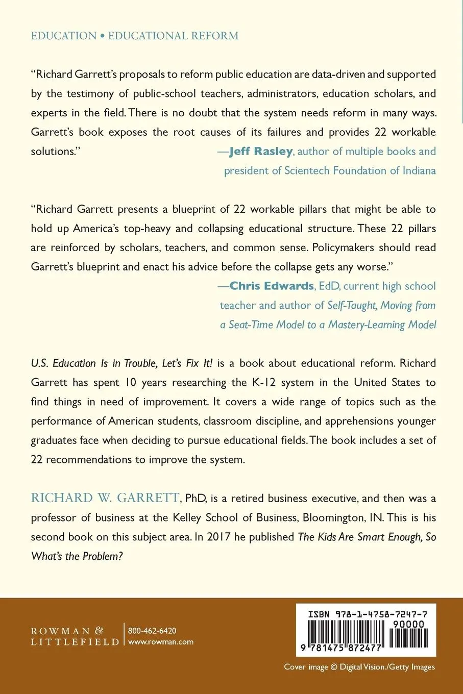 Rückseite: 9781475872477 | U.S. Education is in Trouble, Let's Fix It! | 22 Reform Proposals