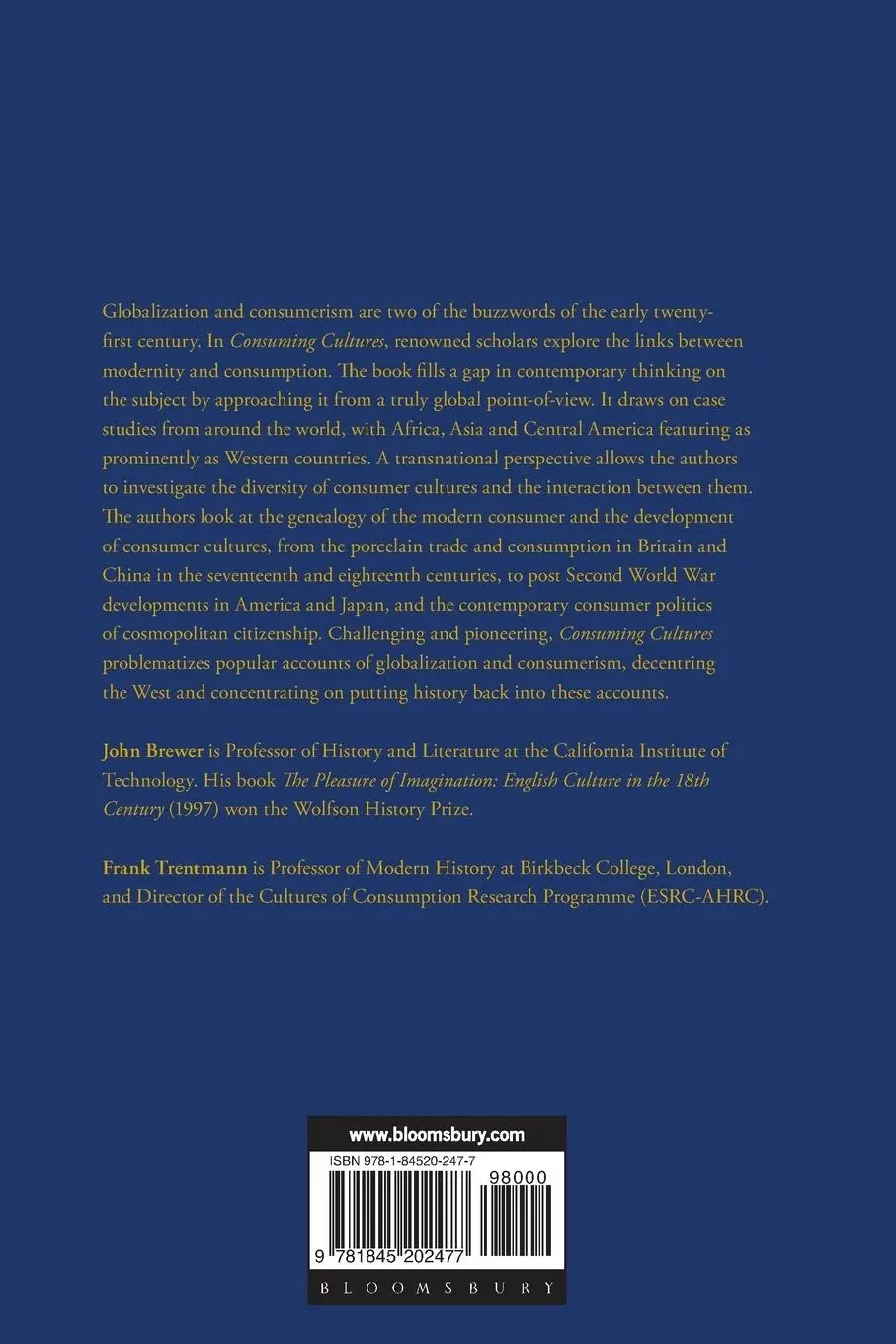 Rückseite: 9781845202477 | Consuming Cultures, Global Perspectives | John Brewer (u. a.) | Buch