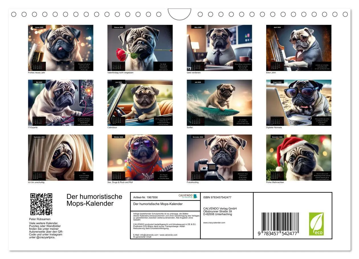 Bild: 9783457542477 | Der humoristische Mops-Kalender (Wandkalender 2026 DIN A4 quer),...