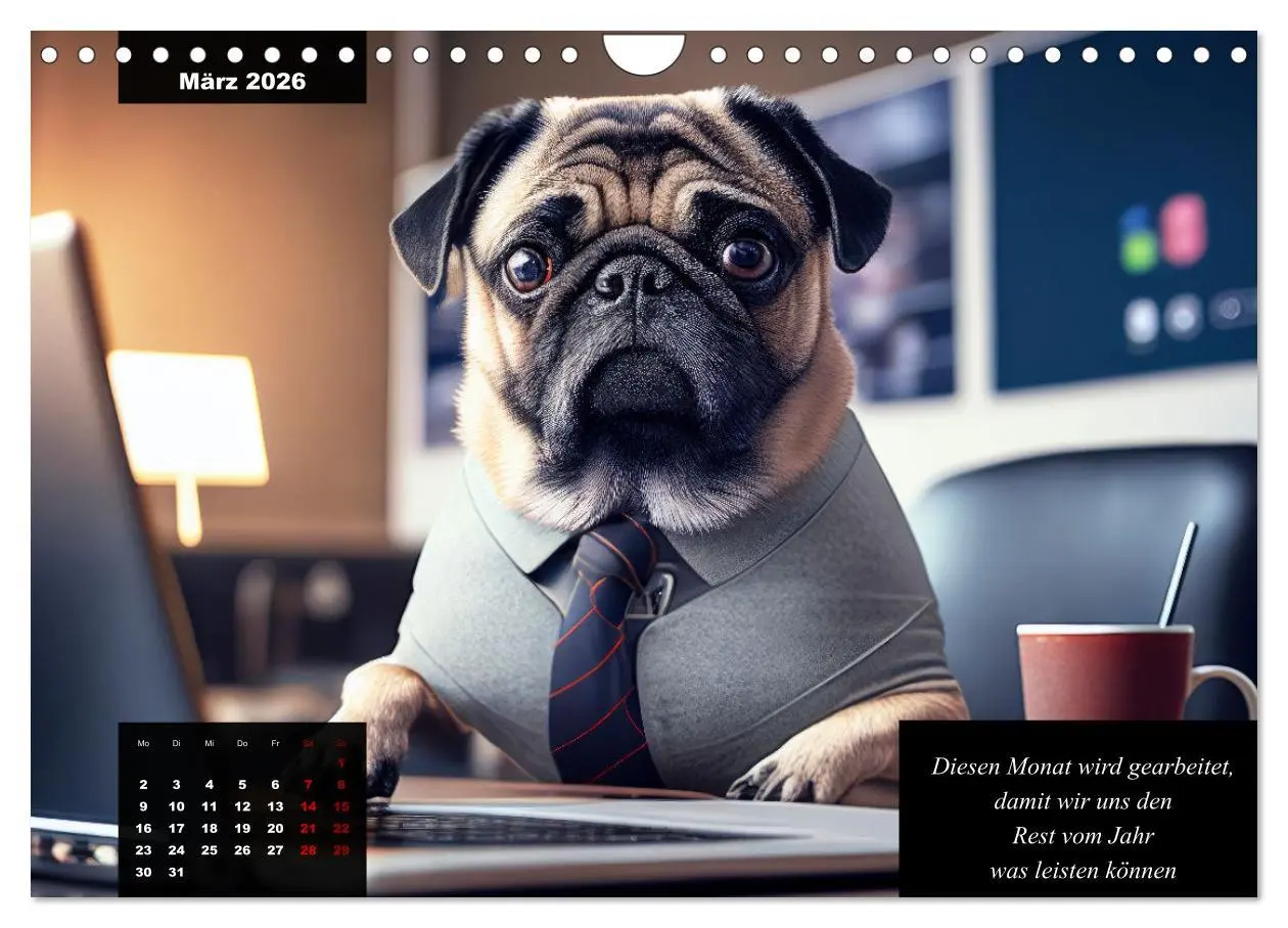 Bild: 9783457542477 | Der humoristische Mops-Kalender (Wandkalender 2026 DIN A4 quer),...