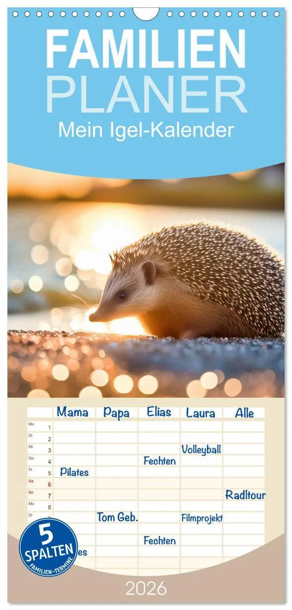 Cover: 9783516492477 | Familienplaner 2026 - Mein Igel-Kalender mit 5 Spalten...